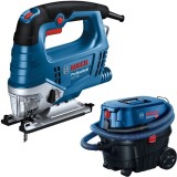 Bosch GST 750 + GAS 12-25 PL - Fierastrau pendular 520 W + Aspirator umed-uscat 1250 W 200 mbar 25 l priza scule electrice