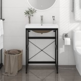 vidaXL Cadru chiuvetă de baie, cu lavoar &icirc;ncorporat, negru, fier