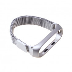 Curea metalica tip plasa pentru bratara fitness Xiaomi Mi Band 3 / 4, cu prindere magnetica-Culoare Argint