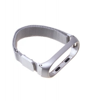 Curea metalica tip plasa pentru bratara fitness Xiaomi Mi Band 3 / 4, cu prindere magnetica-Culoare Argint foto