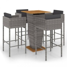 Set mobilier bar de gradina cu perne, 5 piese, gri, poliratan foto