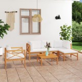 Cumpara ieftin Set mobilier grădină cu perne crem, 6 piese, lemn masiv de tec