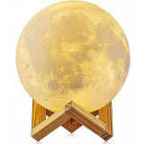 Lampa de veghe 3D Moon Light eMazing cu diametru 13 cm in forma de luna cu stele, lumina multicolora in 16 culori, acumulator integrat, alimentare USB