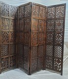 Superb paravan despărțitor camera din lemn masiv sculptat integral manual din lemn de mango ,4 polițe