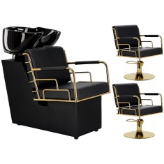Set scafa coafor profesionala unitate spalare model Zion 2 scaune coafura suport hidraulic pivotant picioare accesorii bol ceramic