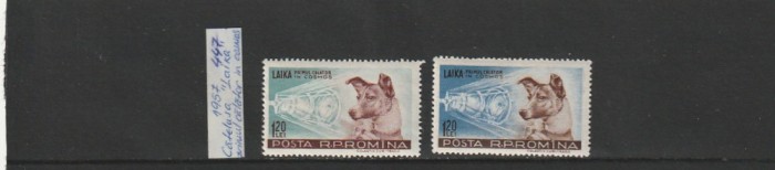 ROMANIA 1957 LP 447 CATELUSA LAIKA PRIMUL CALATOR IN COSMOS SERIE MNH NESTAMPILATA
