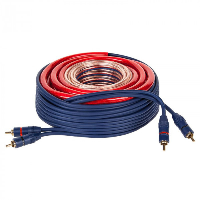 Kit cabluri pentru montaj auto, Kruger and Matz KM0011, cabluri alimentare 4 AWG, de masa 4 AWG, difuzor 12 AWG, 2x RCA, comanda 18 AWG, siguranta 60A