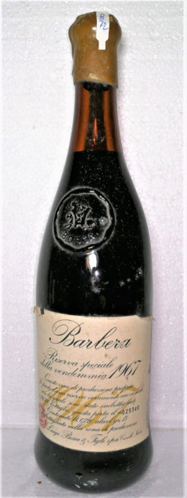 B 72 -vin BARBERA RISERVA SPECIALE,STICLA 025340 cl 72 gr 13 recoltare 1967