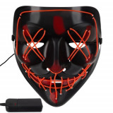 Masca carnaval LED, 3 moduri iluminare, universala, banda elastica, polipropilena, 20x18 cm, negru rosu, MT Malatec