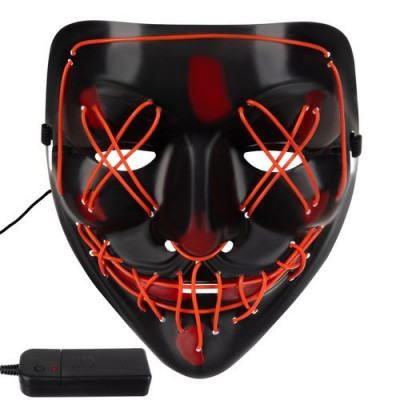 Masca carnaval LED, 3 moduri iluminare, universala, banda elastica, polipropilena, 20x18 cm, negru rosu foto
