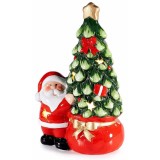 Figurina Brad si Mos Craciun teracota multicolora cu led cm 8 x 5,5 x 13,5 H