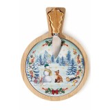 Platou si cutit servire branzeturi Craciun lemn ceramica multicolora cm 17,5 x 24 H