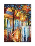 Cumpara ieftin Tablou pictat manual living, hol, birou, Peisaj citadin, o seara magica, 70x50cm ulei pe panza in cutit efect 3D, gata de agatat pe perete