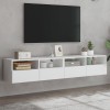 Comode TV de perete, 2 buc., alb, 80x30x30 cm, lemn prelucrat