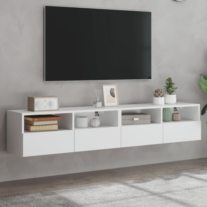 Comode TV de perete, 2 buc., alb, 80x30x30 cm, lemn prelucrat