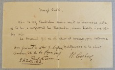 Scrisoare scrisa si semnata de George Cosbuc 1912