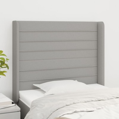 vidaXL Tăblie de pat cu aripioare gri deschis 103x16x118/128 cm textil 3119710 foto