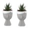 Set 2 buc, Ghiveci decorativ in forma de fata din ceramica, cu bonsai din plastic si pietricele mici, 7.8x18cm, verde, alb si gri