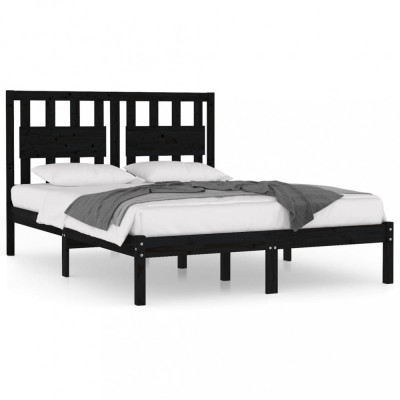 Cadru de pat, negru, 140x200 cm, lemn masiv de pin foto