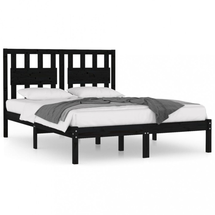 Cadru de pat, negru, 140x190 cm, lemn masiv de pin