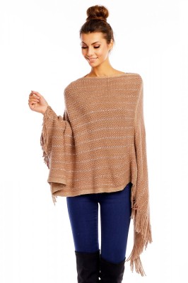 B559-8 Cardigan tip poncho accesorizat cu franjuri la baza foto