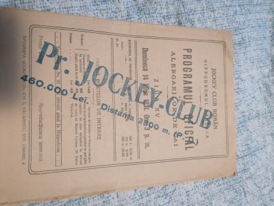 Jockey club roman program oficial alergarilor de cai 1930 foto