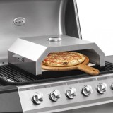 Cuptor Pizza Gratar Gaz/Carbune vidaXL cu Piatra Ceramica, Inox 49x35x15.5cm, Indicator Temperatura, Negru/Argintiu