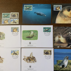 tristan - foca - serie 4 timbre MNH, 4 FDC, 4 maxime, fauna wwf