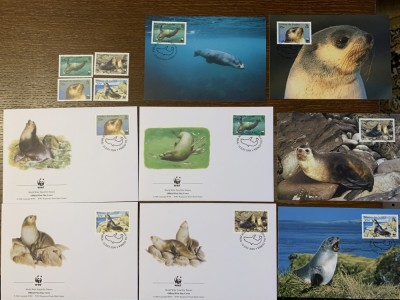 tristan - foca - serie 4 timbre MNH, 4 FDC, 4 maxime, fauna wwf foto