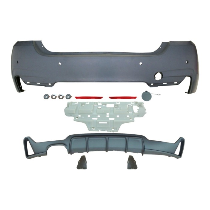 Set bara spate BMW Seria 4 GC (F36), 12.2013-, cu catadioptri, cu gauri senzori parcare; grunduit, de vopsit; type M-Performance; cu spoiler; cu iesi