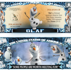 !!! SUA = FANTASY NOTE (TJ6) = DESENE ANIMATE : OLAF , FROZEN - 2013 - UNC