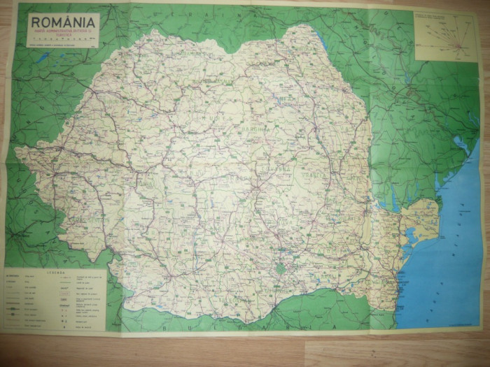 Harta Administrativa Rutiera si Turistica a Romaniei 1996 ,dim.= 92x64cm