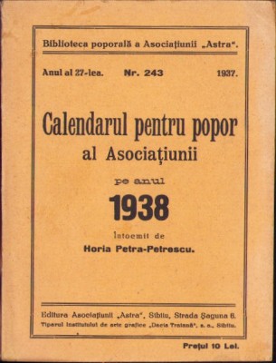 866SPN Calendarul pentru popor al Asociațiunii pe anul 1938 semnat Meteș foto