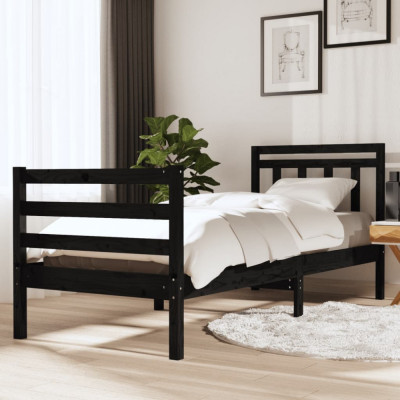 vidaXL Cadru de pat, negru, 90x200 cm, lemn masiv foto