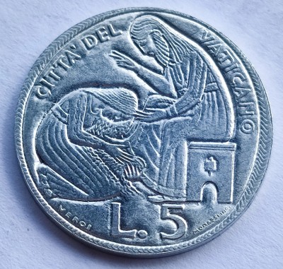 254. Moneda Vatican 5 lire 1975 (Holy Year: Jubilee 1975) foto