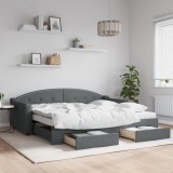 Cumpara ieftin Pat de zi cu extensie și sertare, gri &icirc;nchis, 90x200 cm textil