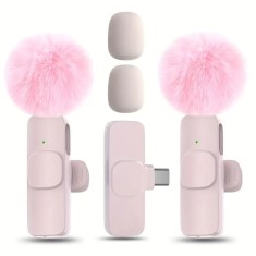 Set 2 microfoane, Sistem de Microfon Fără Fir cu Clip pentru Guler, Captare Omnidirecțională, USB-C, &Icirc;nregistrare la o Singura Atingere și Baterie