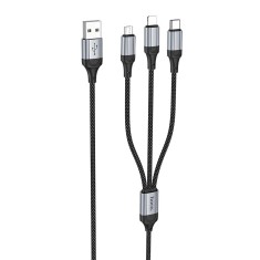 Cablu 3-in-1 Hoco USB-A la Lightning, Micro-USB, Type-C, 2.4A, X102, 1m, Negru