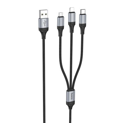 Cablu 3-in-1 Hoco USB-A la Lightning, Micro-USB, Type-C, 2.4A, X102, 1m, Negru foto