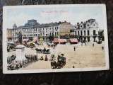 Carte postala Salutari din Ploiesti, 1910, Piata centrala, animata, stare buna, Circulata, Fotografie