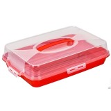 Platou Pufo Cookies cu capac transparent pentru servire torturi, prajituri, briose, produse de patiserie, 33 x 25, rosu