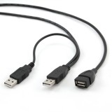 CABLU USB GEMBIRD splitter, USB 2.0 (T) la USB 2.0 (M) + USB 2.0 (T), 0.9m, conectori auriti, extensie conector USB, negru, &amp;quot;CCP-USB22-AMAF-3&amp;quo