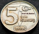 Moneda 5 KURUS - TURCIA, anul 2006 *cod 2811 A = A.UNC + ERORI BATERE, Europa