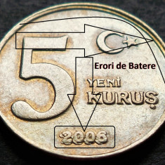Moneda 5 KURUS - TURCIA, anul 2006 *cod 2811 A = A.UNC + ERORI BATERE