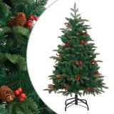 VidaXL Pom Crăciun artificial cu balamale, conuri, fructe roșii 150 cm