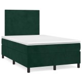 vidaXL Pat box spring cu saltea, verde &icirc;nchis, 120x190 cm, catifea 3269986