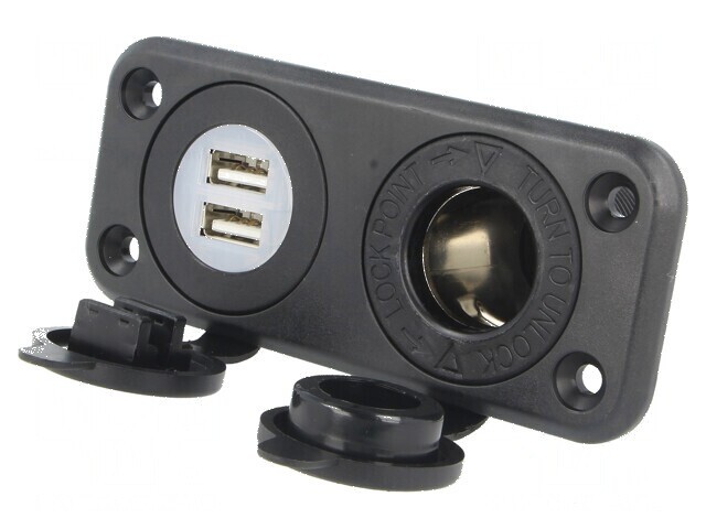 Soclu brichetă auto USB A x2, negru