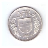 Moneda Elvetia 5 francs/franci 1924, REPLICA, stare buna, curata