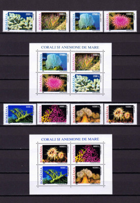 RO 2001/2002 LP 1570+1577+a &amp;quot;Corali si anemone &amp;quot; - complet : serii+colite , MNH foto