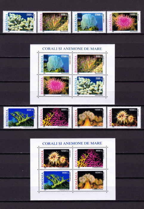 RO 2001/2002 LP 1570+1577+a &quot;Corali si anemone &quot; - complet : serii+colite , MNH